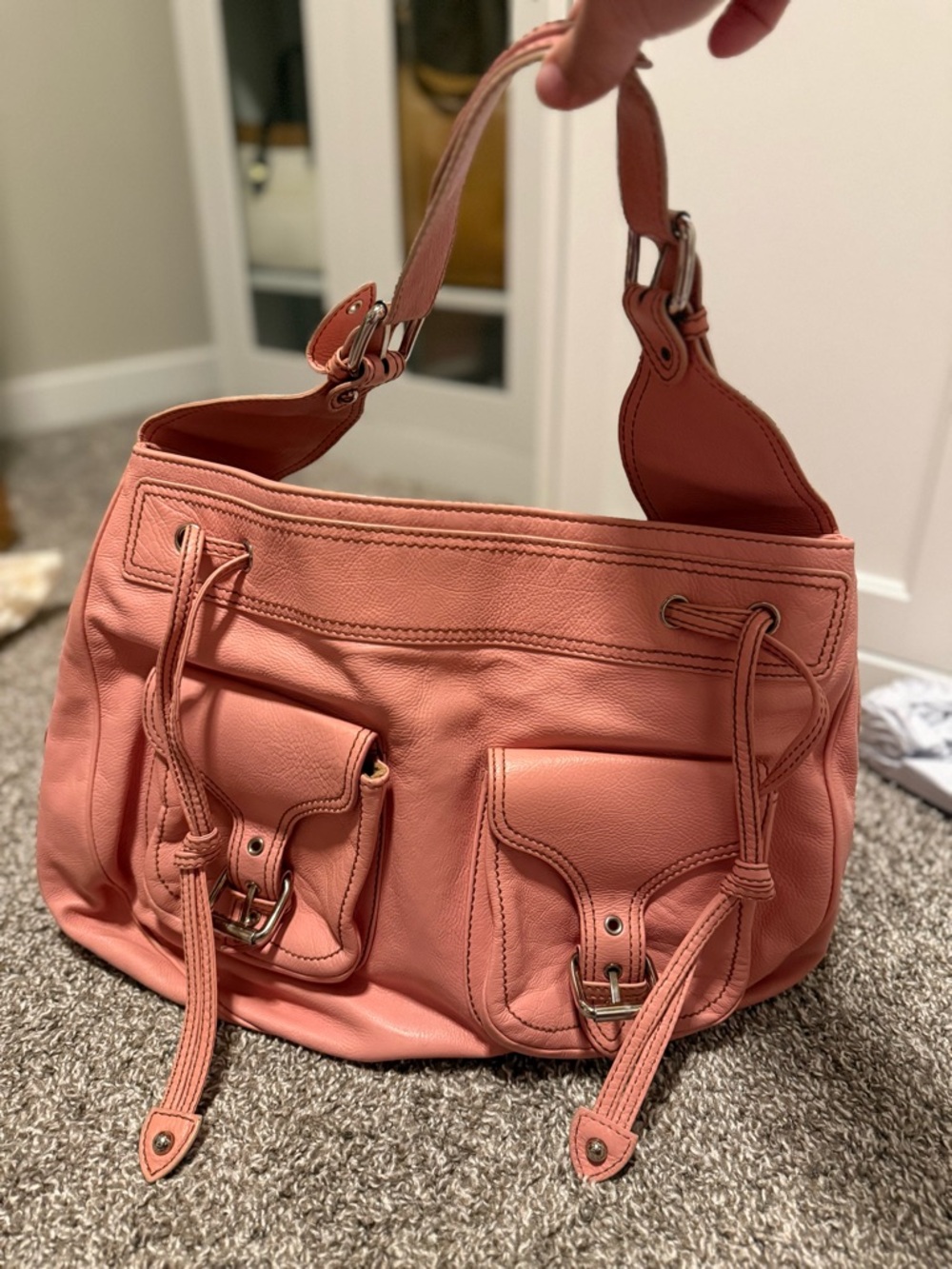 Marc Jacobs Rose-Pink Leather Shoulder Bag with Front Pockets - Picture 2 of 9